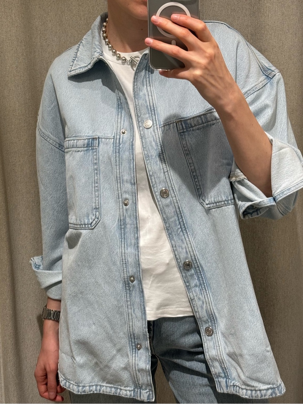 Stradivarius Light Wash Oversized Denim Jacket / Size M